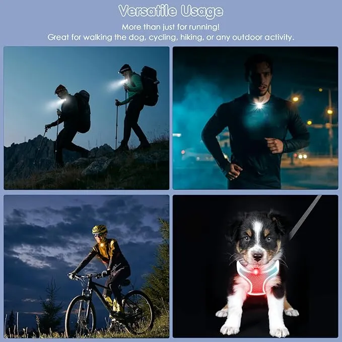 1797 Clip On Running Lights for Runners LED Hands Free Flashlight Night Safety Lamp for Dog Walking Jogging Hiking Running Gear Accessories USB Rechargeable RGB Pack of 4