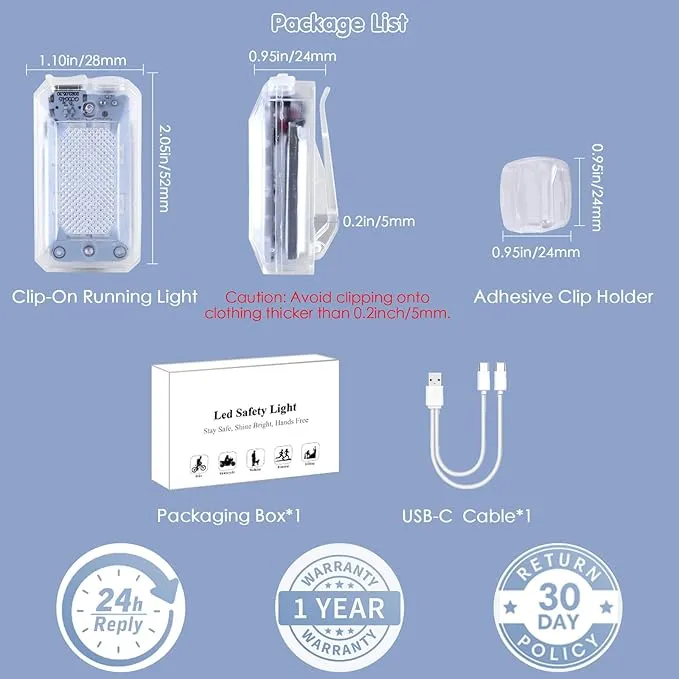 1797 Clip On Running Lights for Runners LED Hands Free Flashlight Night Safety Lamp for Dog Walking Jogging Hiking Running Gear Accessories USB Rechargeable RGB Pack of 4