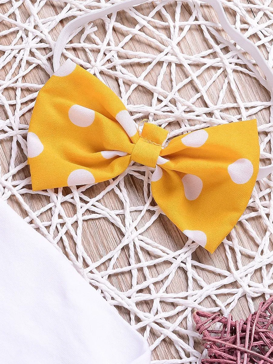 3-piece Stylish Outfits Letters Print Bodysuit   Bow Polka Dots Pants  Headband