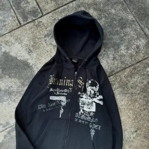 Advbridge Gothic Pattern Cross Print Oversized Sweatshirt European and American High Street Retro Zipper Hoodie Punk Trendy Casual Jacket
