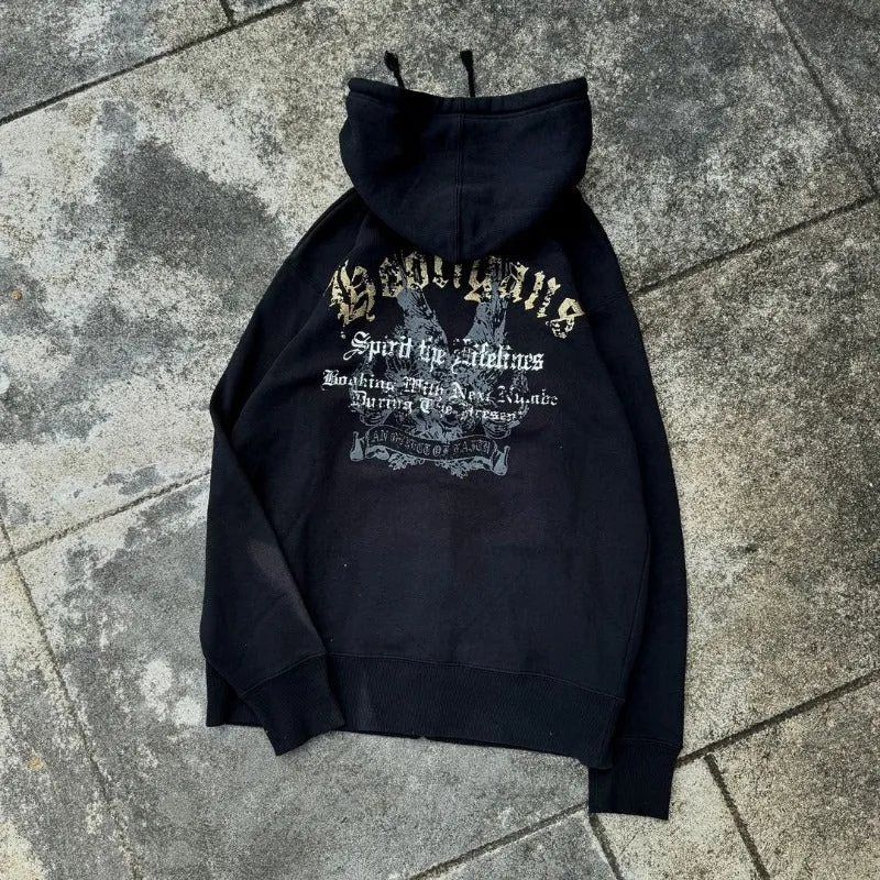 Advbridge Gothic Pattern Cross Print Oversized Sweatshirt European and American High Street Retro Zipper Hoodie Punk Trendy Casual Jacket