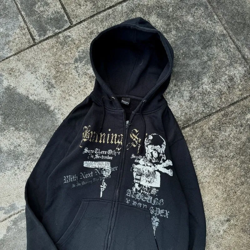 Advbridge Gothic Pattern Cross Print Oversized Sweatshirt European and American High Street Retro Zipper Hoodie Punk Trendy Casual Jacket