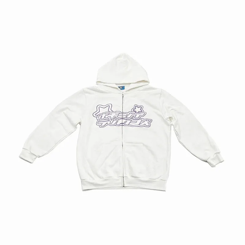 American Retro Zipper Hoodies Female Spring Autumn Oversize Trendy Personality Hiphop High Street Casual Y2K Cardigan Sweatshirt