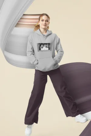 Anime Face Grey Melange Printed Hoodie for women