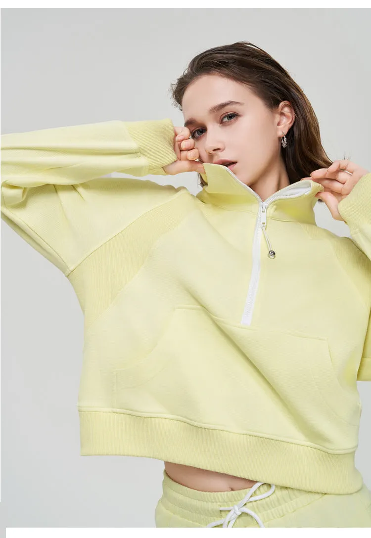 Autumn Winter Yoga Wear Coat Women Loose Top Half Zipped Stand Collar Finger Lock Workout Long Sleeve Sweater Women