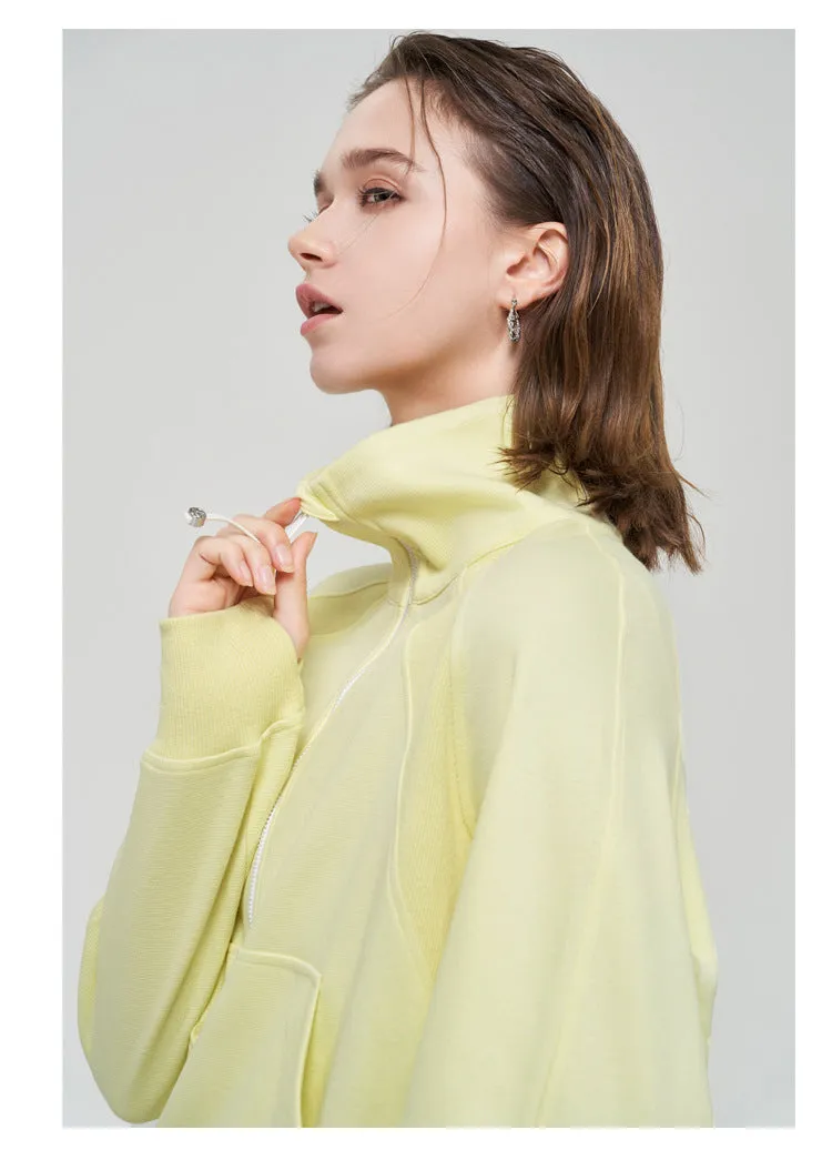 Autumn Winter Yoga Wear Coat Women Loose Top Half Zipped Stand Collar Finger Lock Workout Long Sleeve Sweater Women