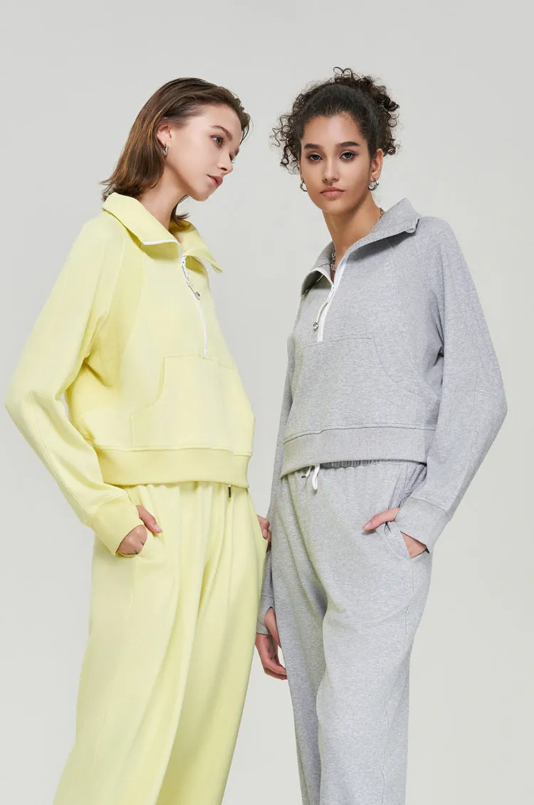 Autumn Winter Yoga Wear Coat Women Loose Top Half Zipped Stand Collar Finger Lock Workout Long Sleeve Sweater Women