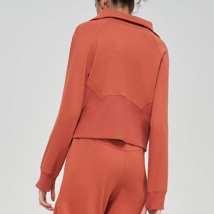 Autumn Winter Yoga Wear Coat Women Loose Top Half Zipped Stand Collar Finger Lock Workout Long Sleeve Sweater Women