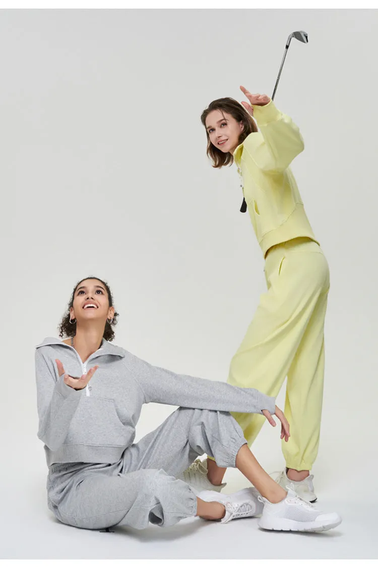 Autumn Winter Yoga Wear Coat Women Loose Top Half Zipped Stand Collar Finger Lock Workout Long Sleeve Sweater Women