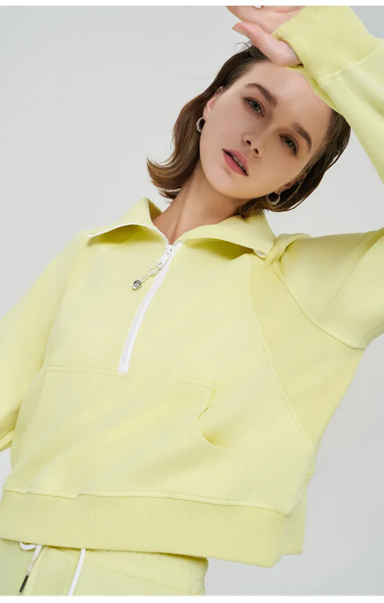 Autumn Winter Yoga Wear Coat Women Loose Top Half Zipped Stand Collar Finger Lock Workout Long Sleeve Sweater Women