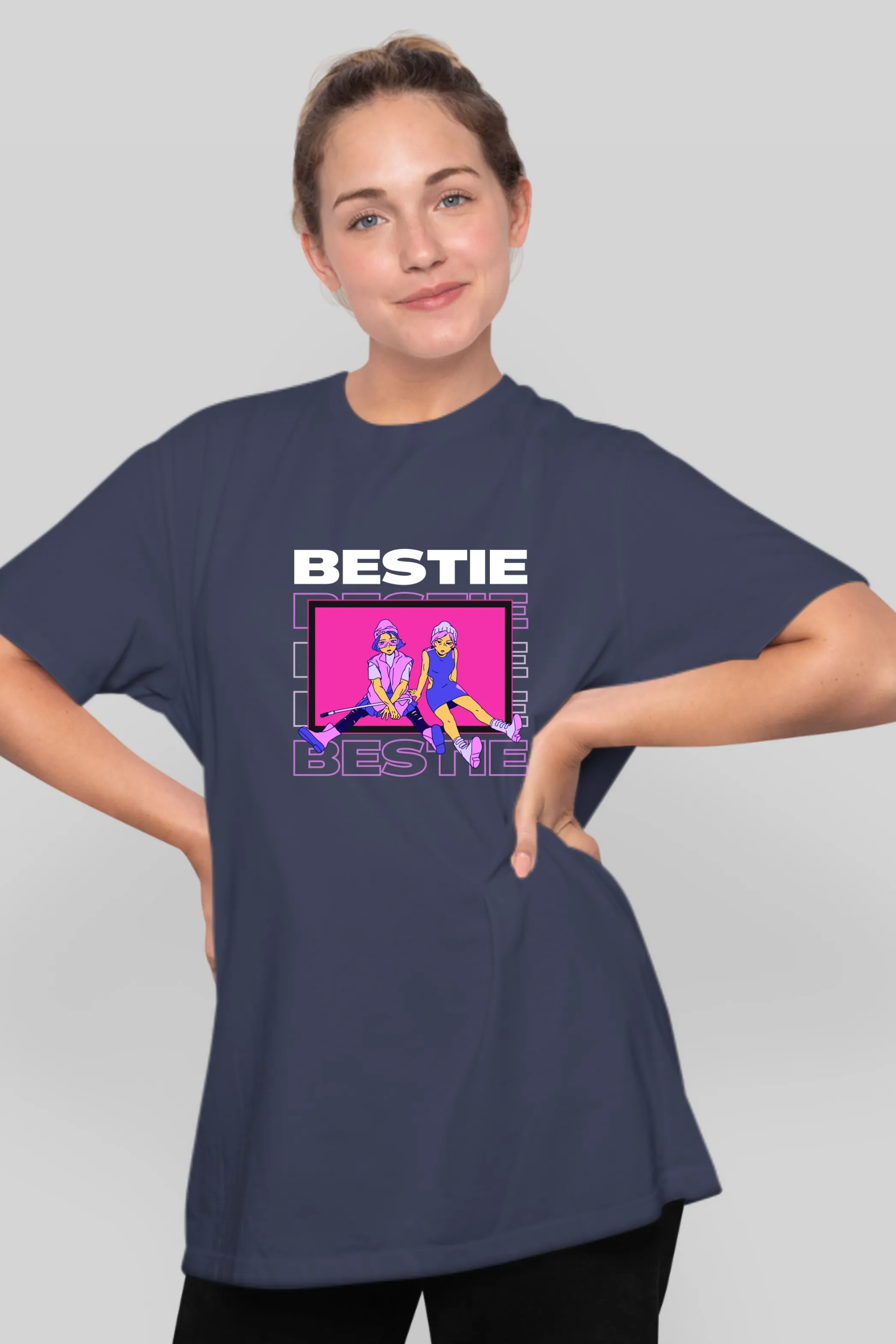 Bestie Bliss Printed Oversized T-shirt for women