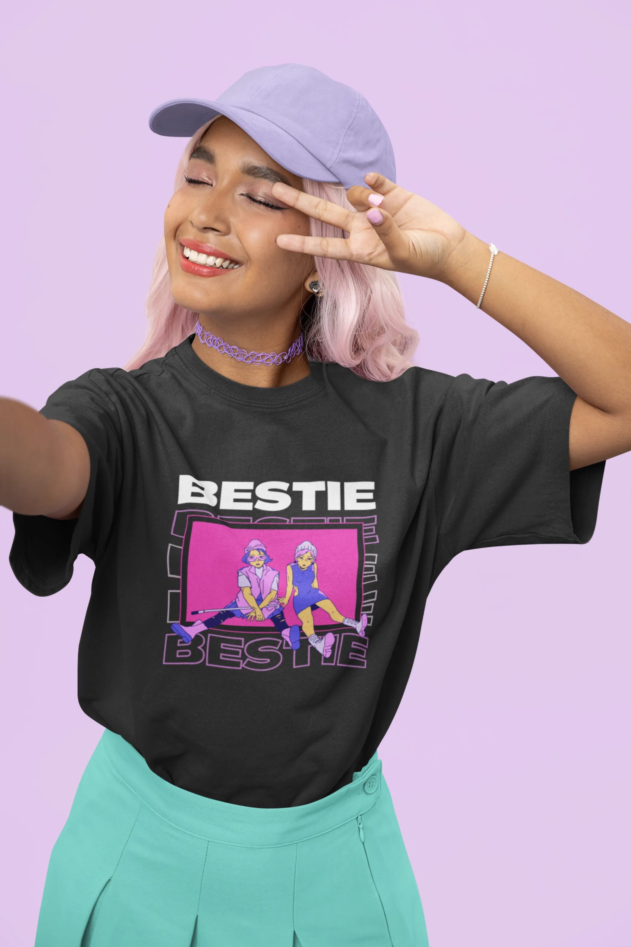 Bestie Bliss Printed Oversized T-shirt for women