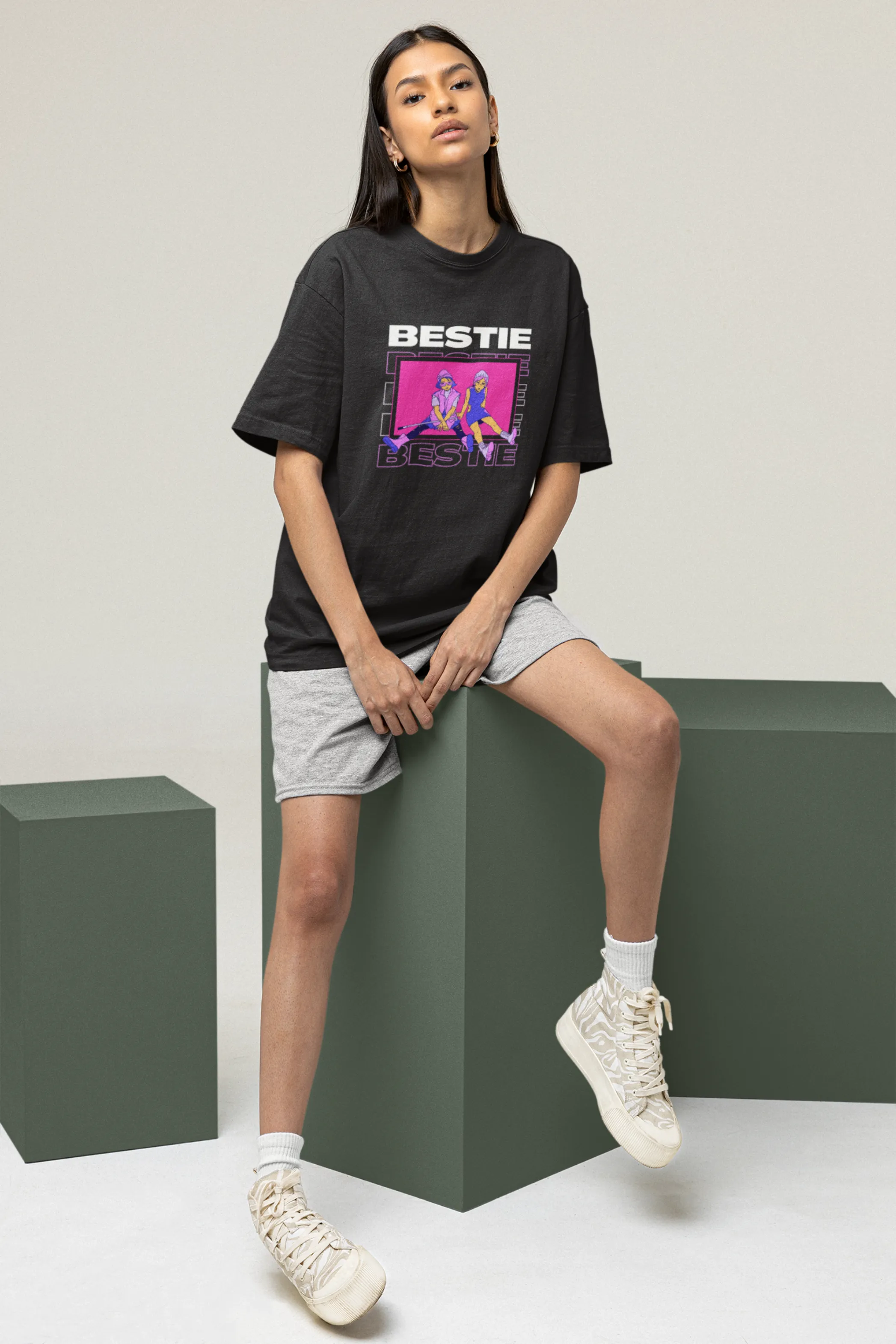 Bestie Bliss Printed Oversized T-shirt for women