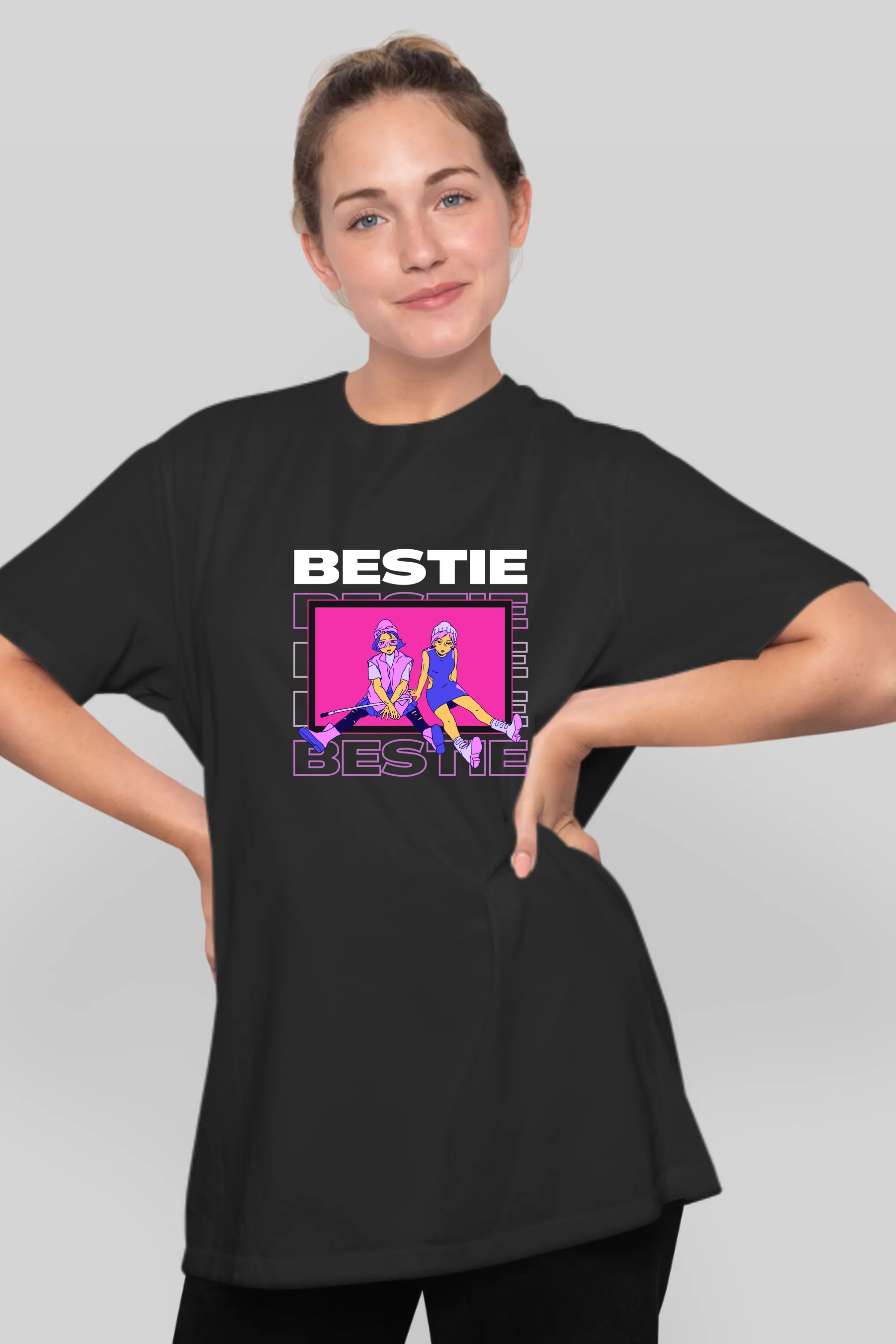 Bestie Bliss Printed Oversized T-shirt for women