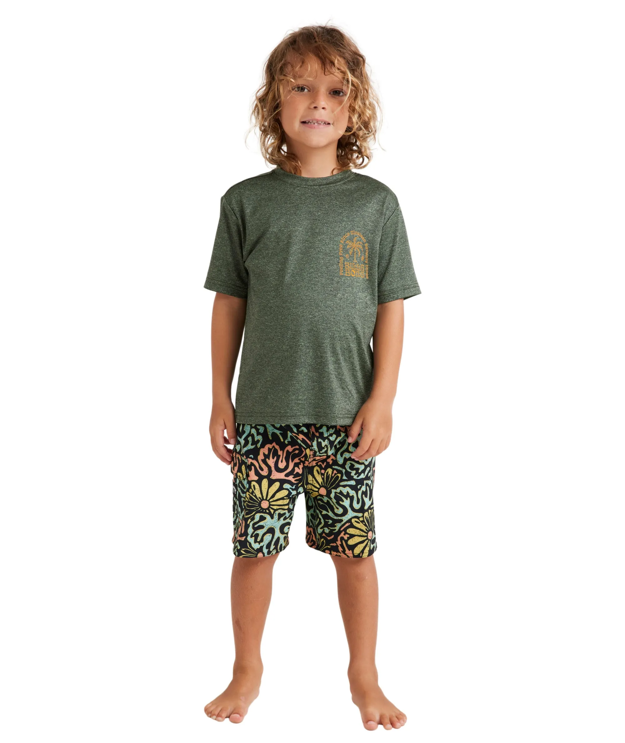 Billabong Groms Big Wave Shazza Lf Ss Rash Vest - Military Heather