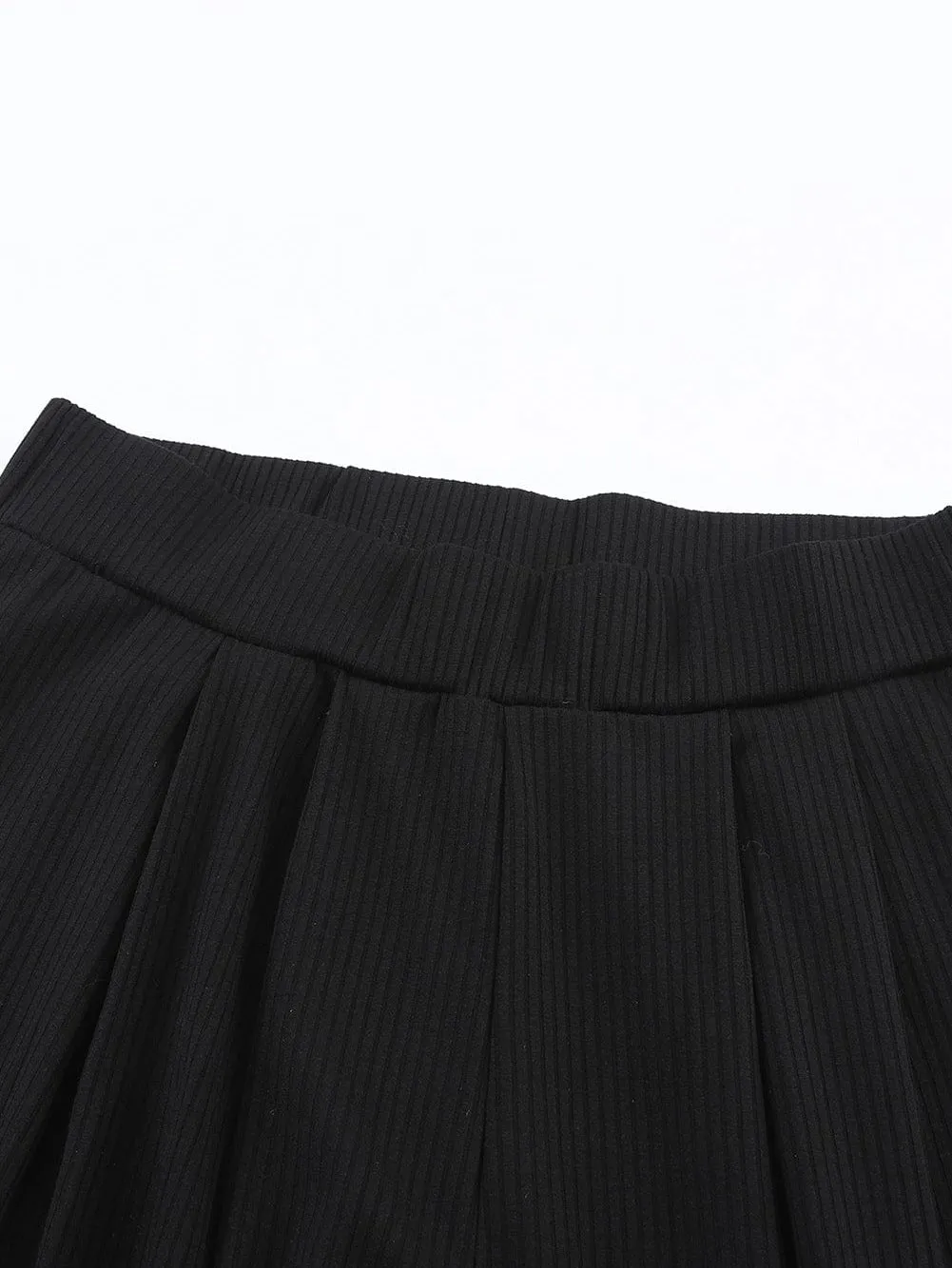 Black Ribbed Crop Top and High Waist Pants Set with Stylish Flare