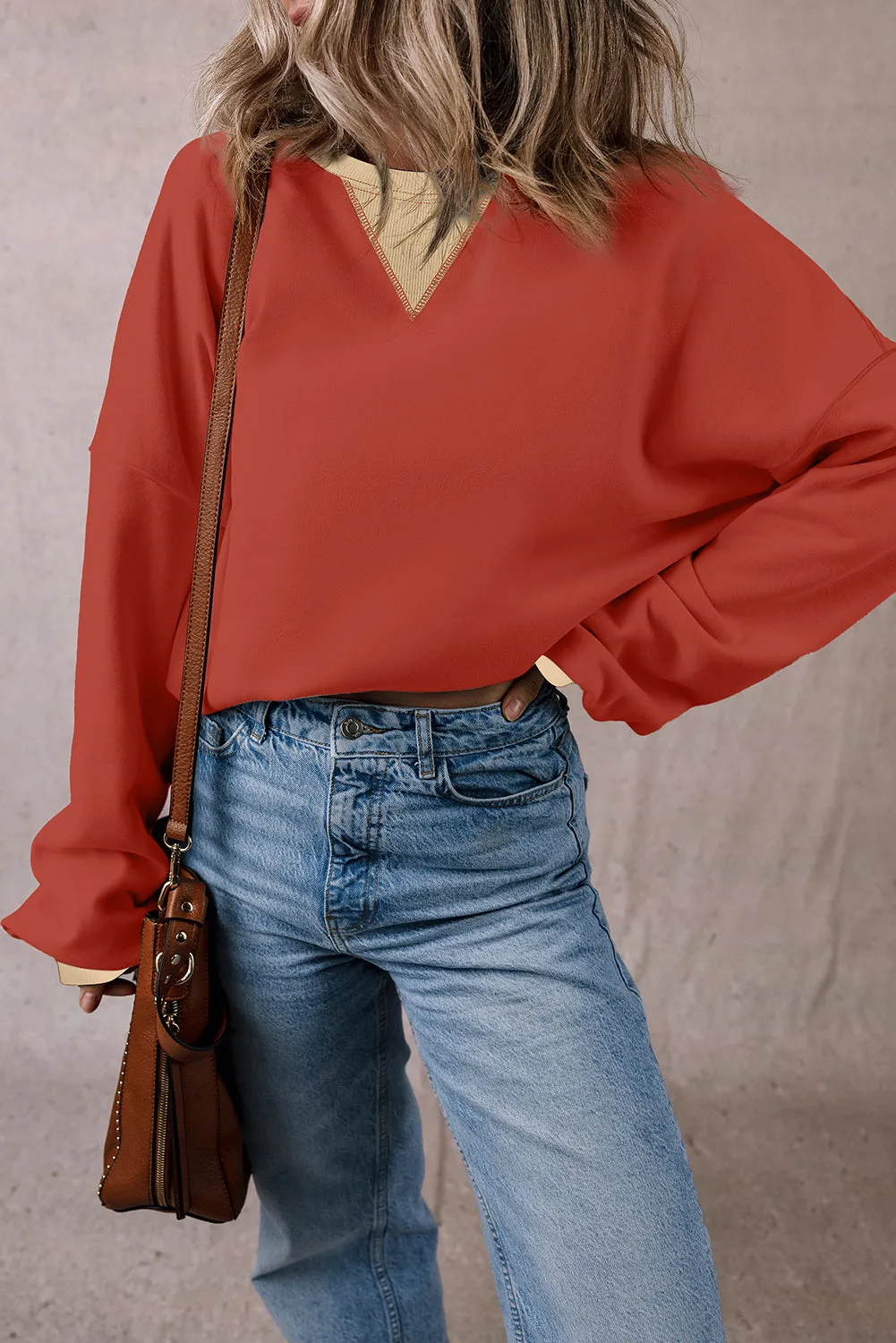 Block Patch Drop Shoulder Oversized Sweatshirt