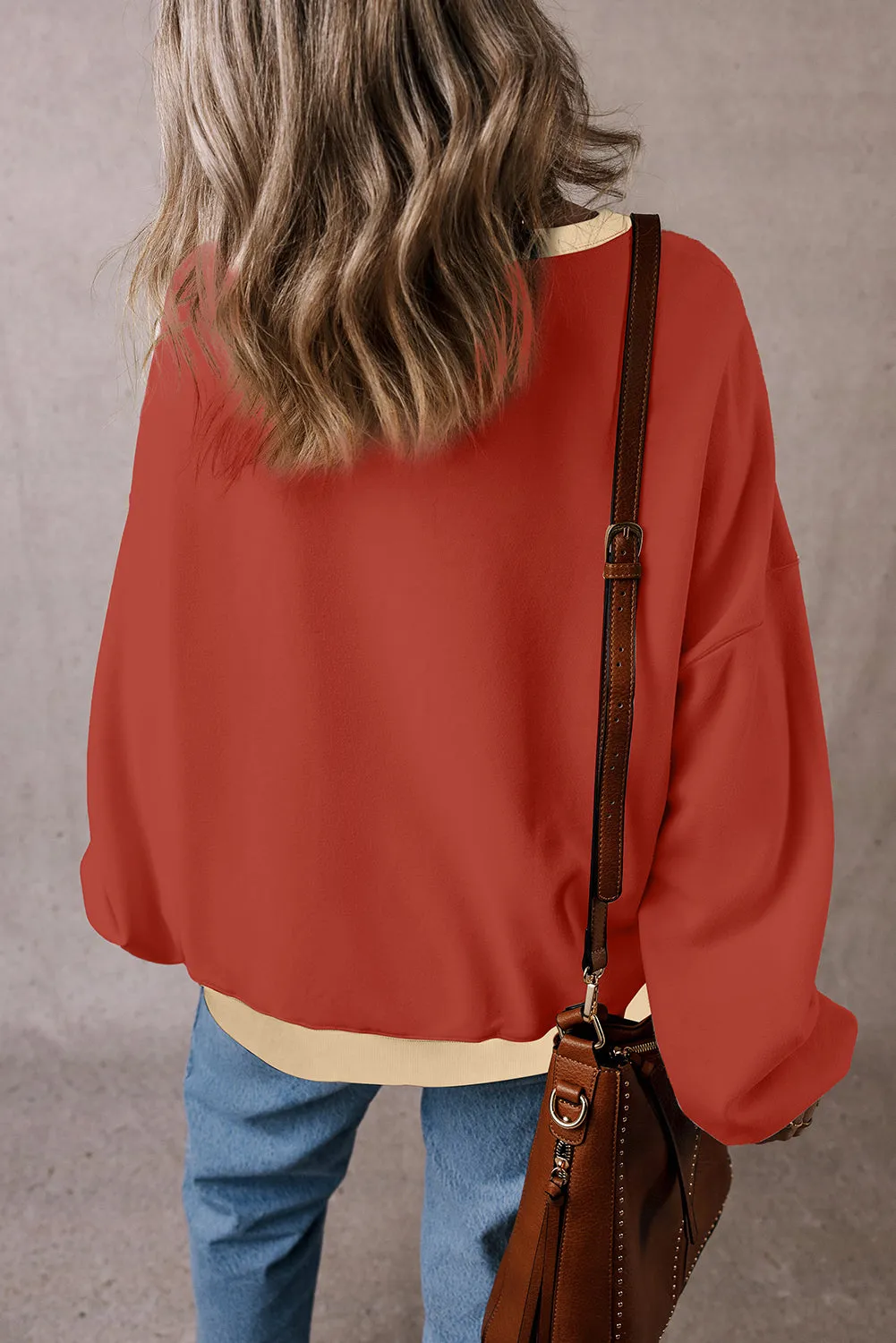 Block Patch Drop Shoulder Oversized Sweatshirt