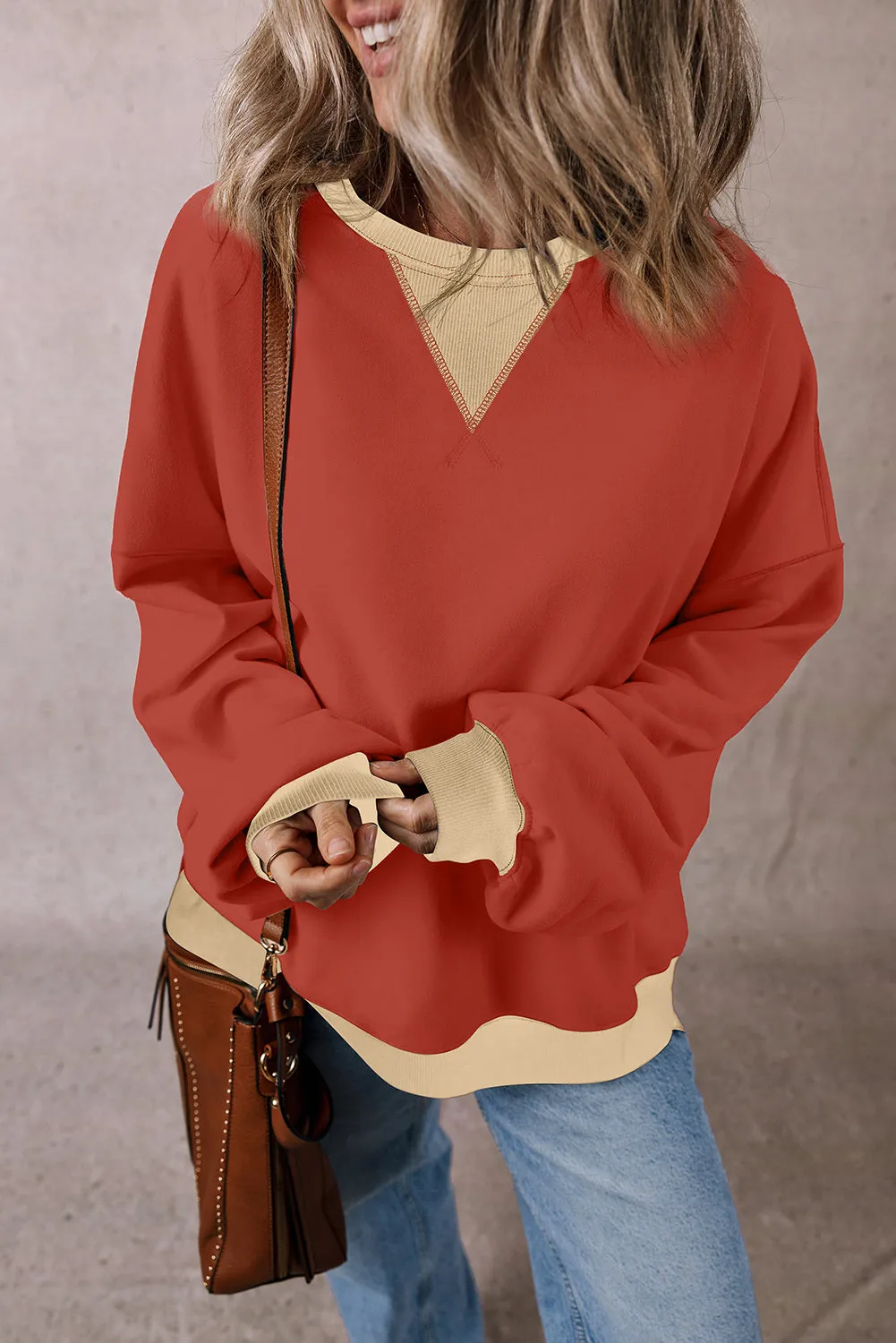 Block Patch Drop Shoulder Oversized Sweatshirt