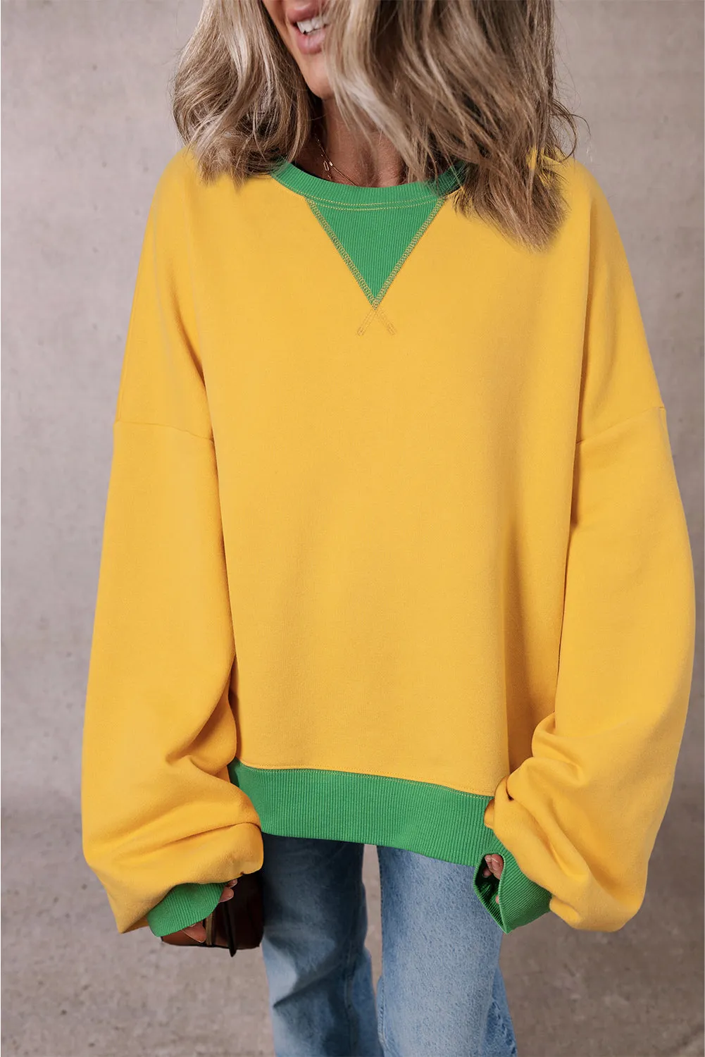 Block Patch Drop Shoulder Oversized Sweatshirt