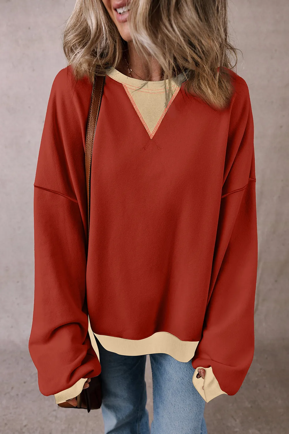 Block Patch Drop Shoulder Oversized Sweatshirt