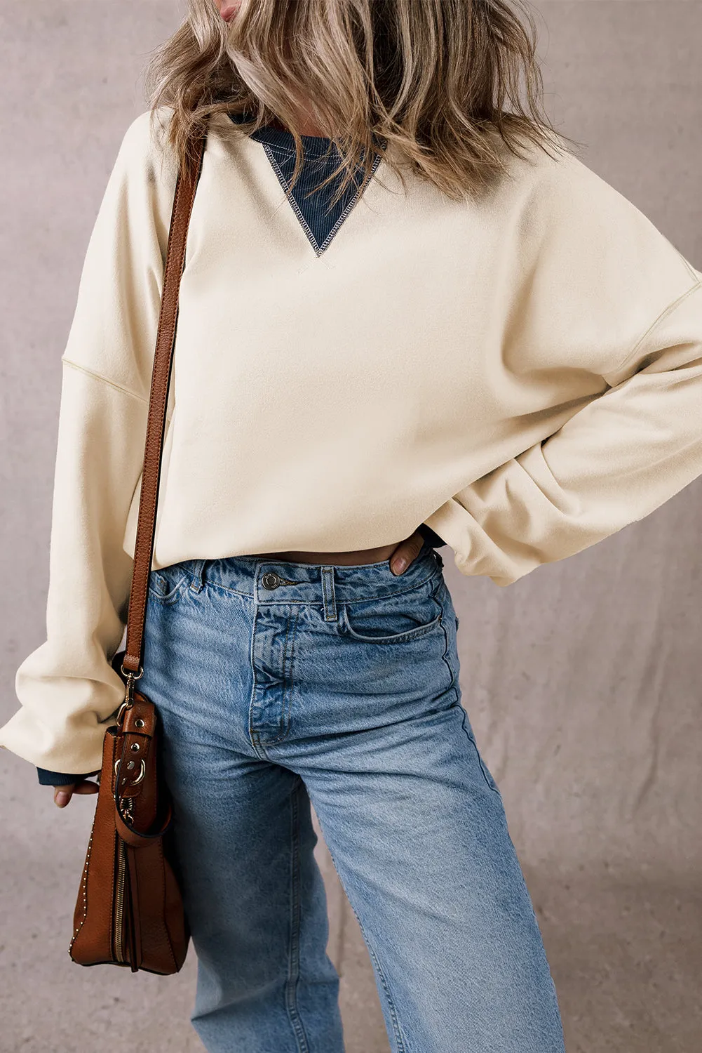 Block Patch Drop Shoulder Oversized Sweatshirt