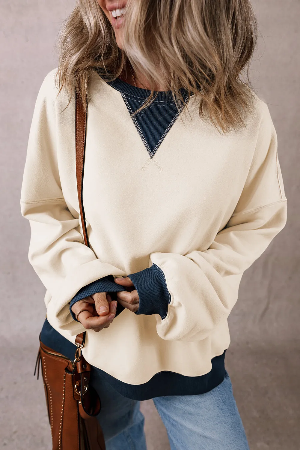 Block Patch Drop Shoulder Oversized Sweatshirt