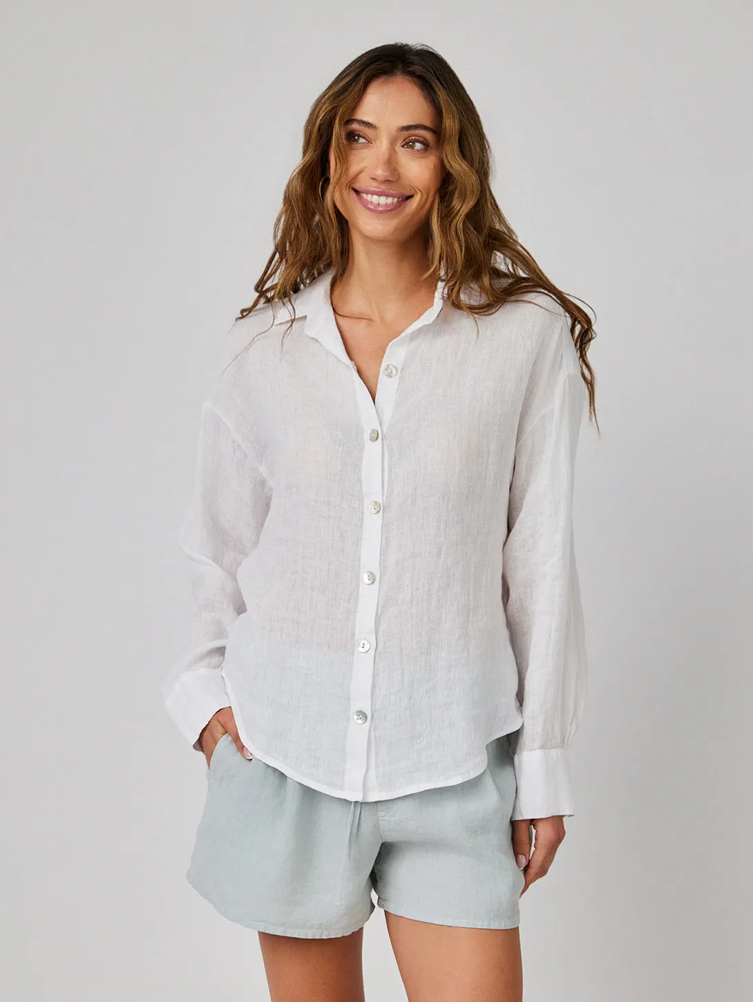 Boyfriend Button Down Linen Shirt - White