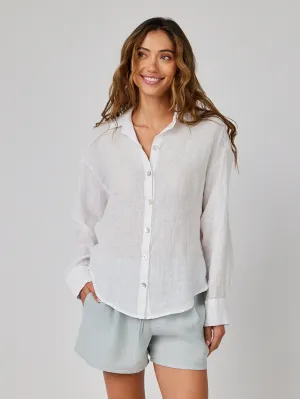 Boyfriend Button Down Linen Shirt - White