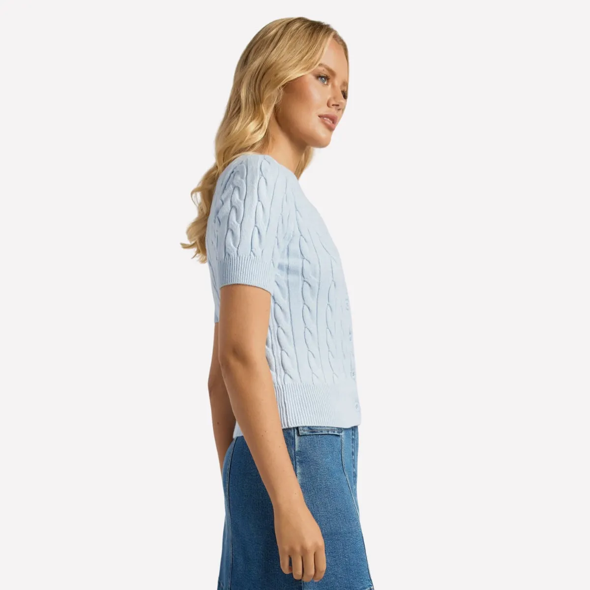 Button Up Cable Knit Top (Blue)
