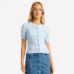 Button Up Cable Knit Top (Blue)