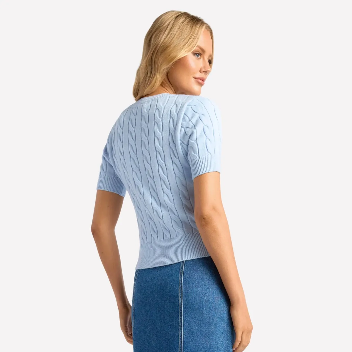Button Up Cable Knit Top (Blue)
