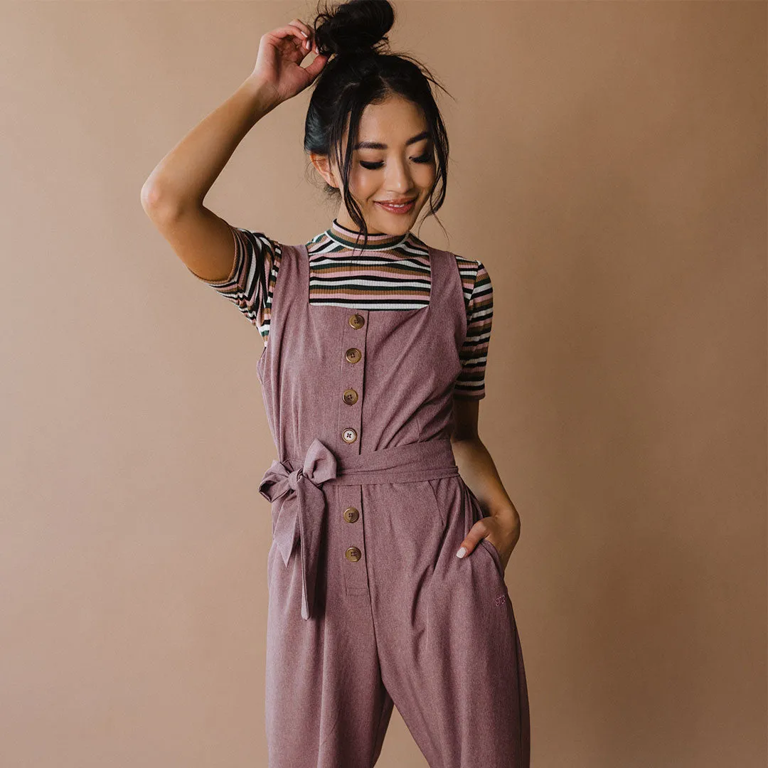 Buttoned Up Overall Jumpsuit, Heather Maroon