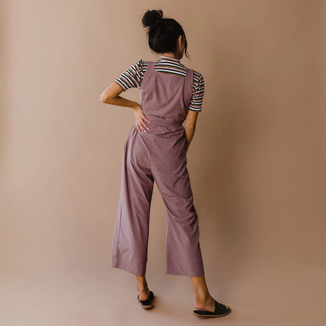 Buttoned Up Overall Jumpsuit, Heather Maroon