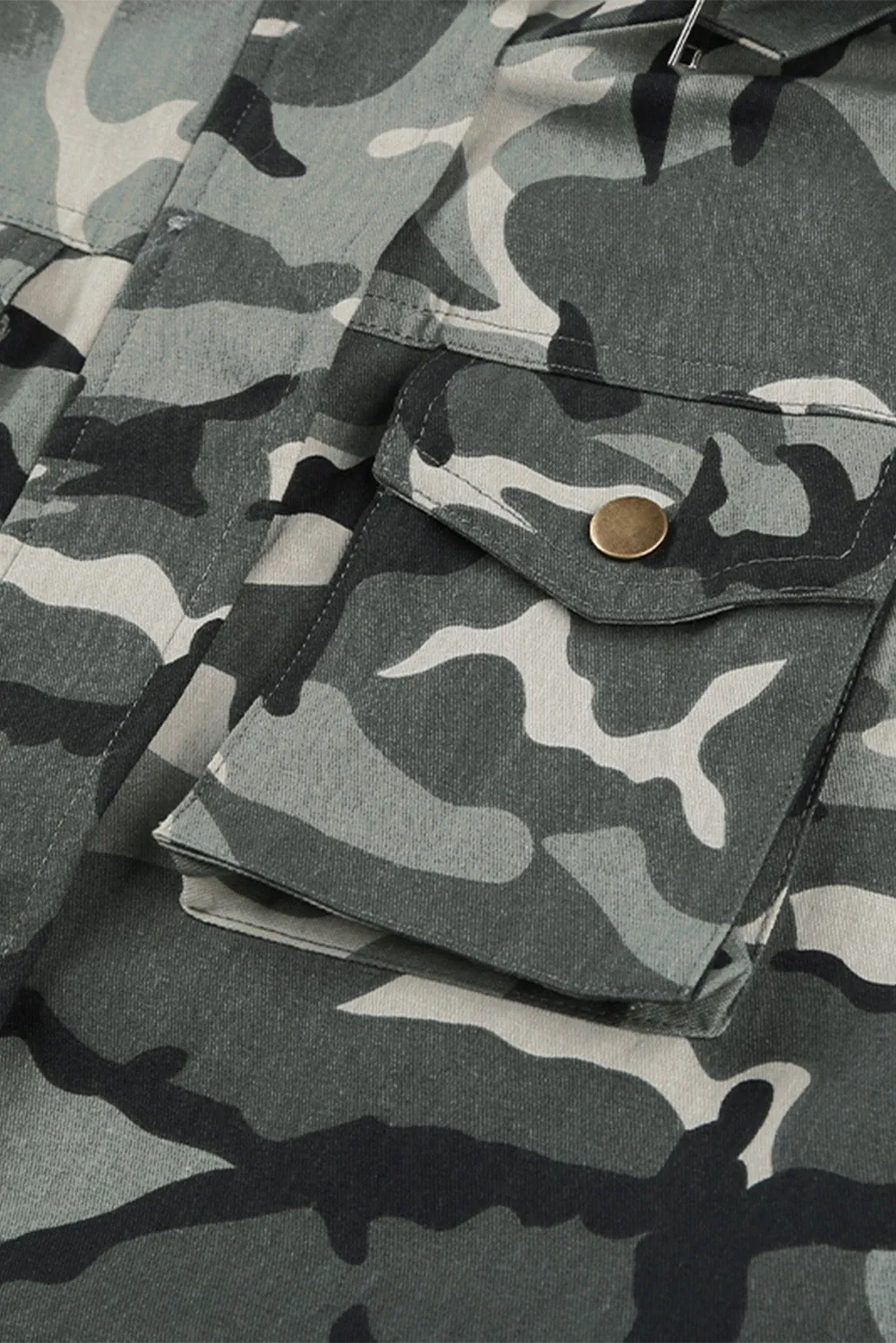 Camouflage Cinched Zipper Snaps Hooded Vest