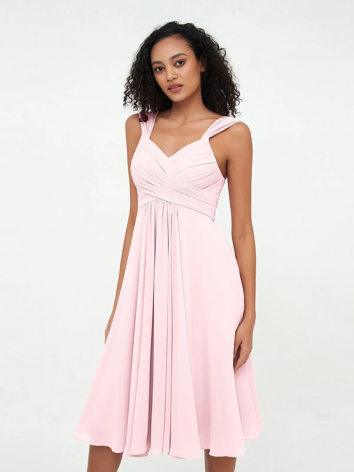 Chiffon Empire Short Dresses with Pockets-Blushing Pink Plus Size