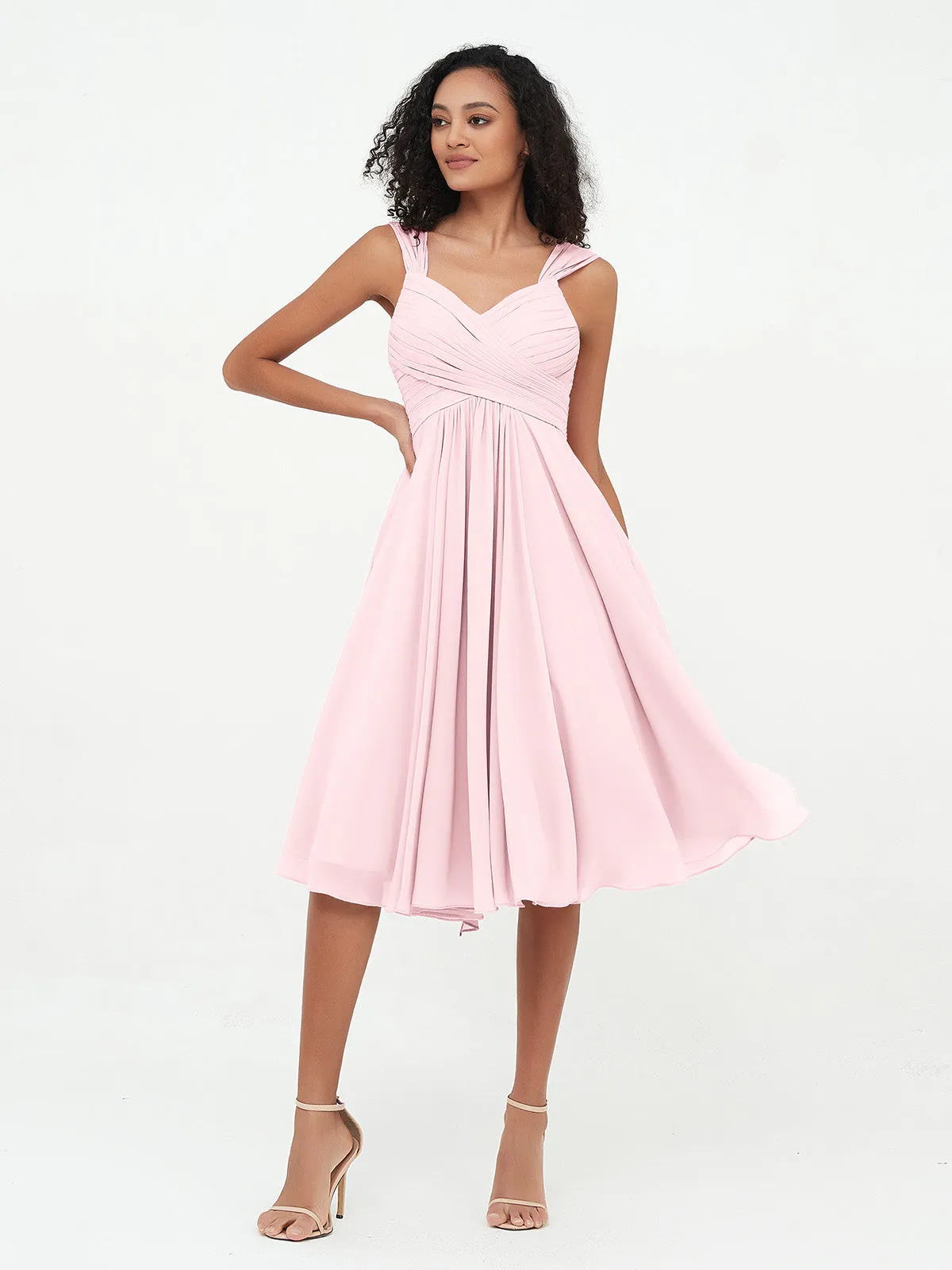 Chiffon Empire Short Dresses with Pockets-Blushing Pink Plus Size