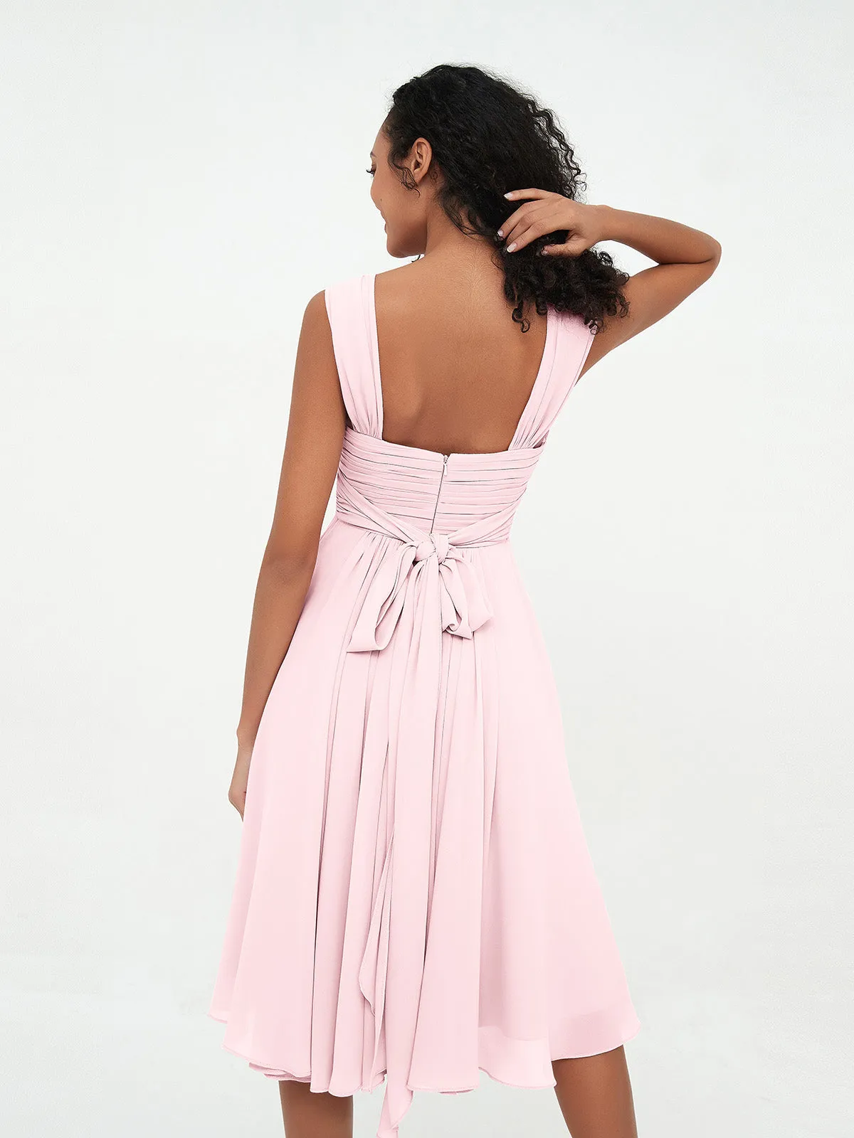 Chiffon Empire Short Dresses with Pockets-Blushing Pink Plus Size