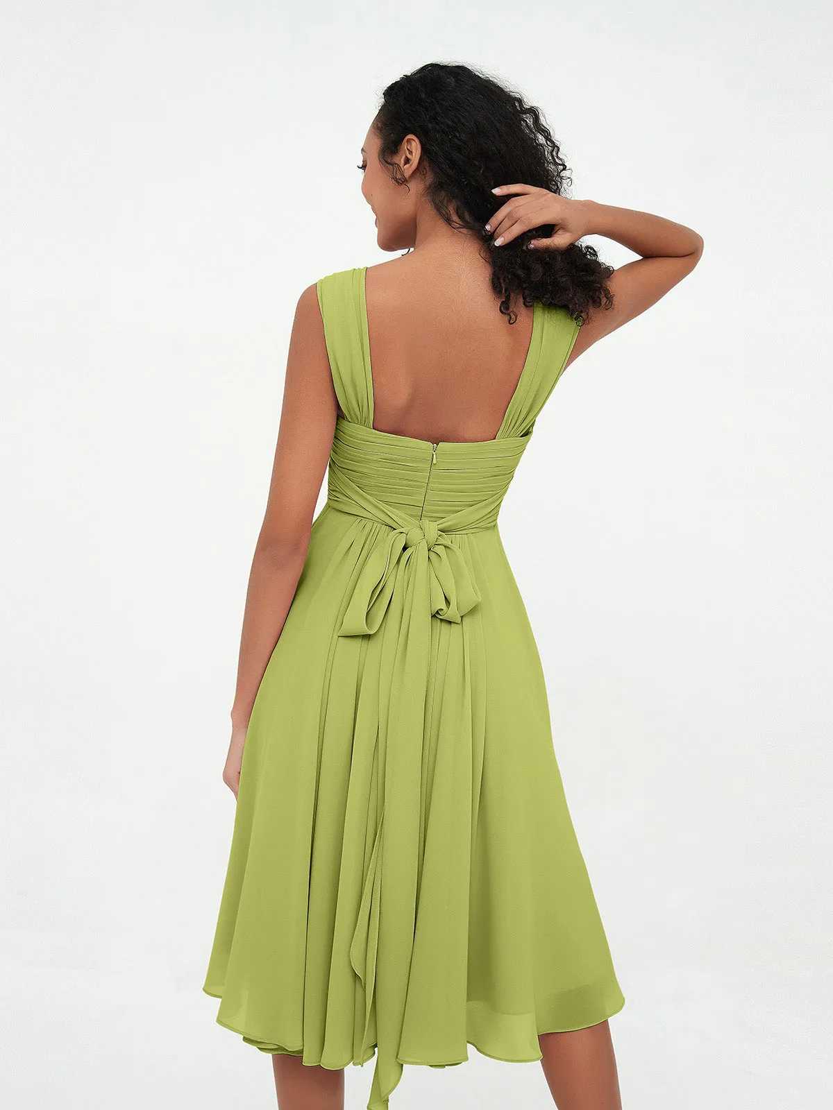 Chiffon Empire Short Dresses with Pockets-Clover