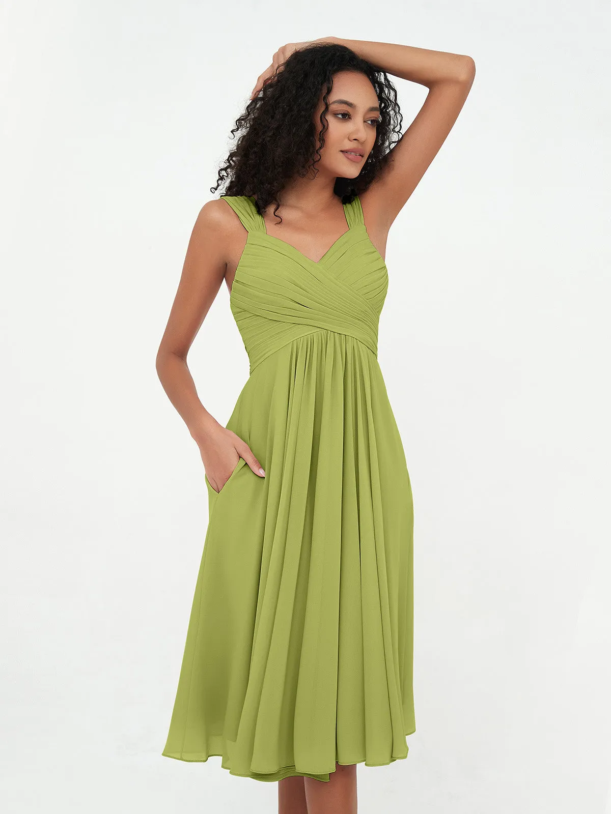Chiffon Empire Short Dresses with Pockets-Clover