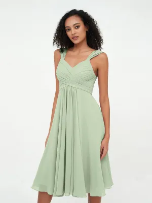 Chiffon Empire Short Dresses with Pockets-Dusty Sage
