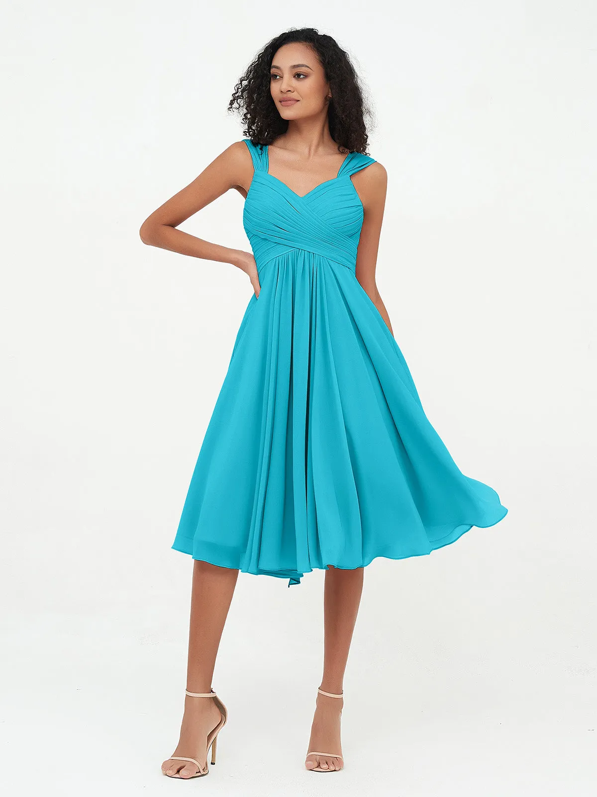 Chiffon Empire Short Dresses with Pockets-Jade Plus Size