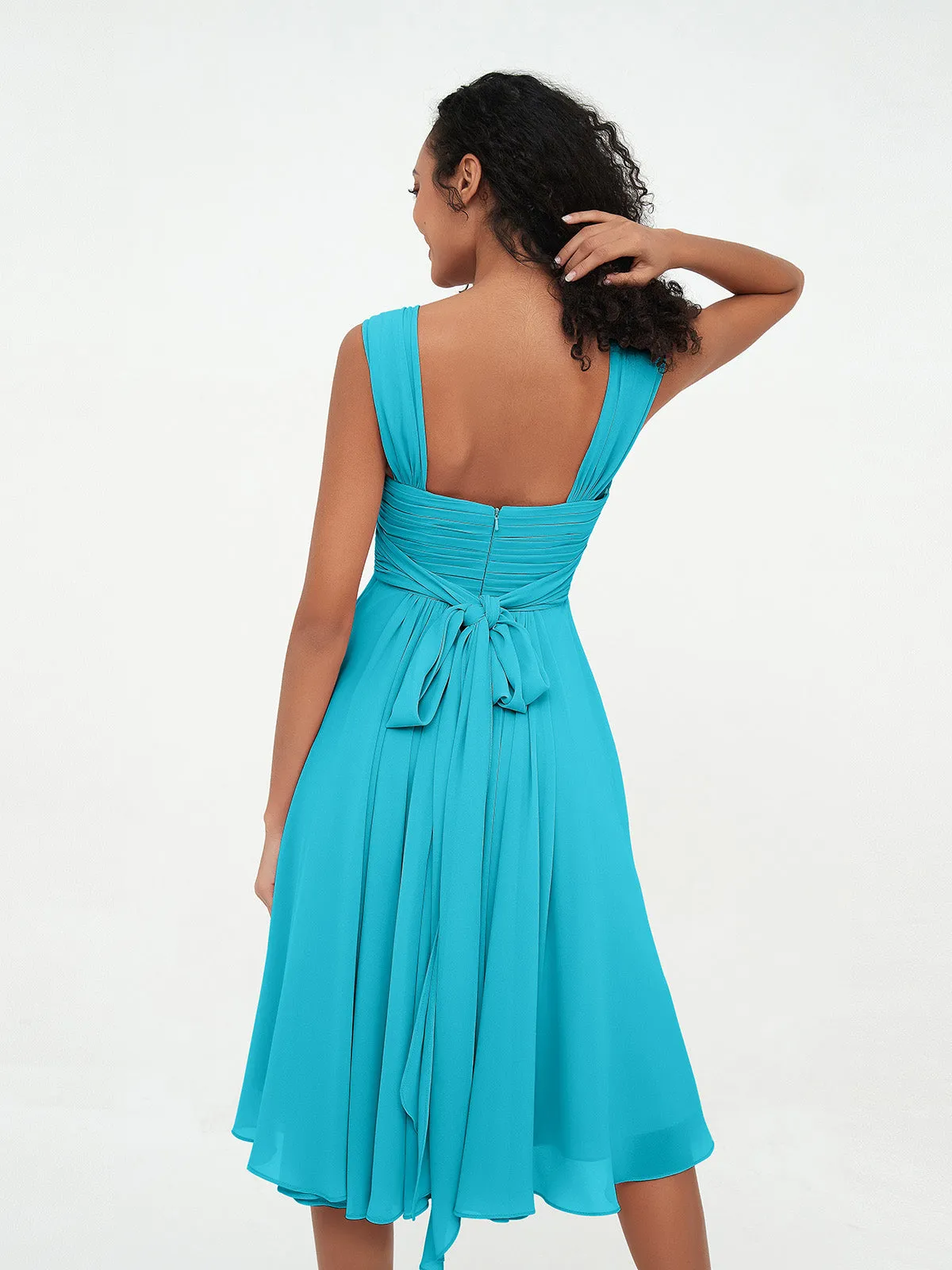 Chiffon Empire Short Dresses with Pockets-Jade Plus Size