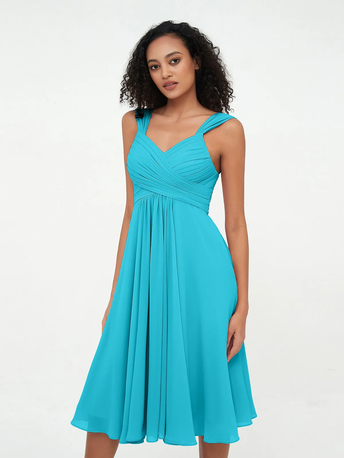 Chiffon Empire Short Dresses with Pockets-Jade Plus Size