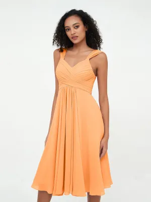 Chiffon Empire Short Dresses with Pockets-Orange Plus Size
