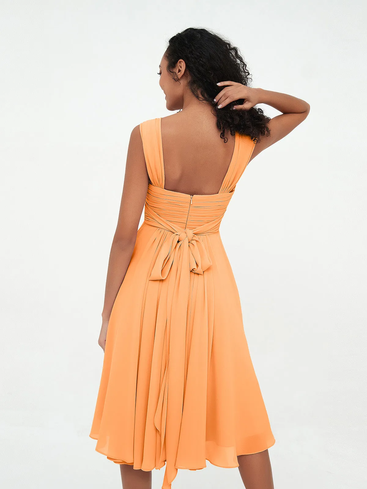 Chiffon Empire Short Dresses with Pockets-Orange Plus Size