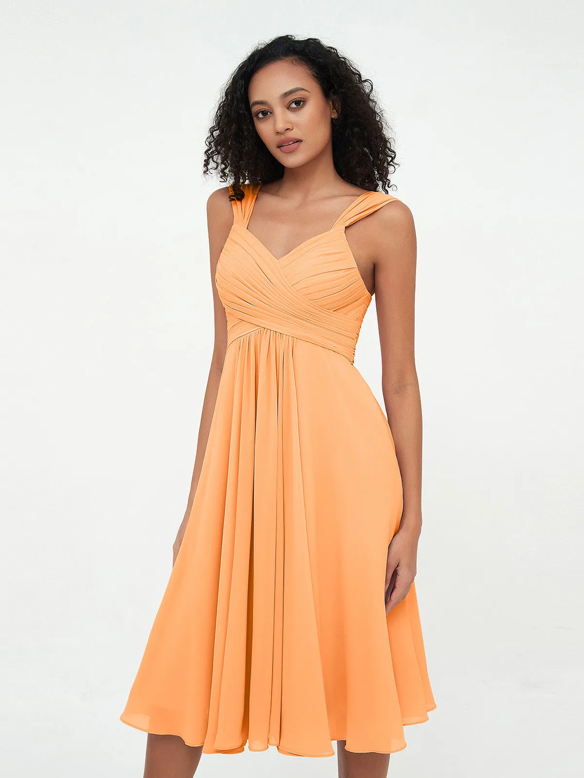 Chiffon Empire Short Dresses with Pockets-Orange Plus Size