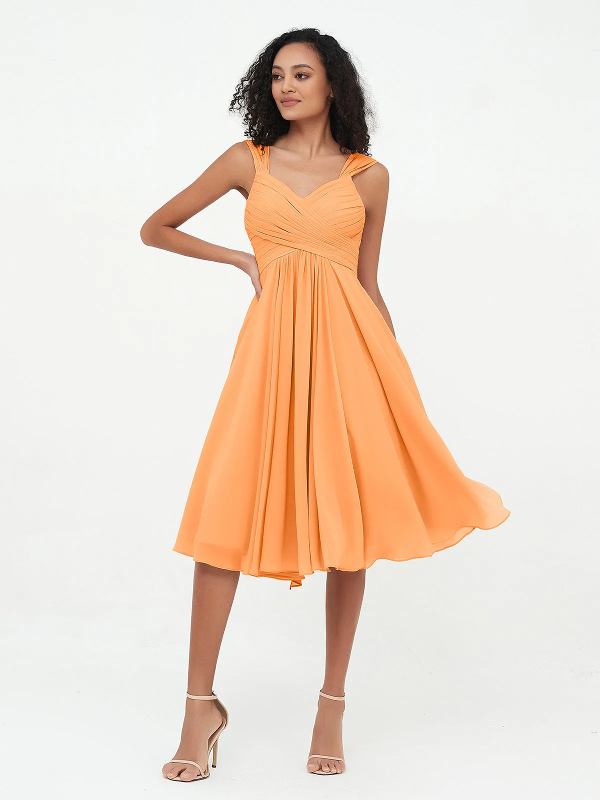 Chiffon Empire Short Dresses with Pockets-Orange Plus Size