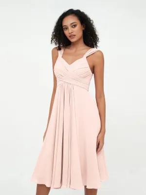 Chiffon Empire Short Dresses with Pockets-Pearl Pink