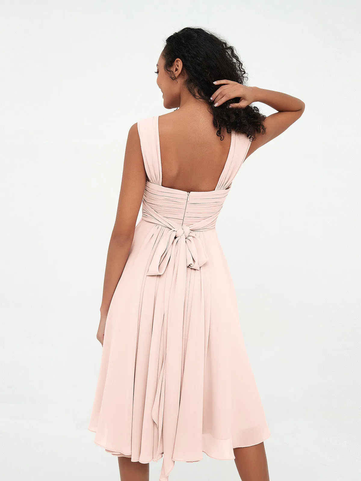 Chiffon Empire Short Dresses with Pockets-Pearl Pink